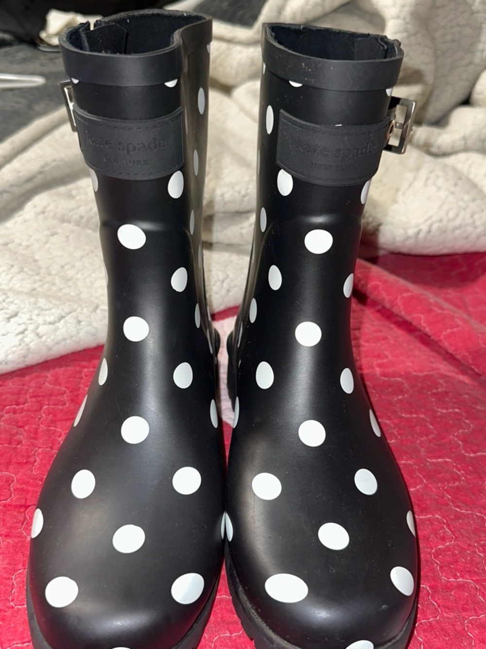 NWOT Kate Spade Black & White Polka Dot Rain Boots